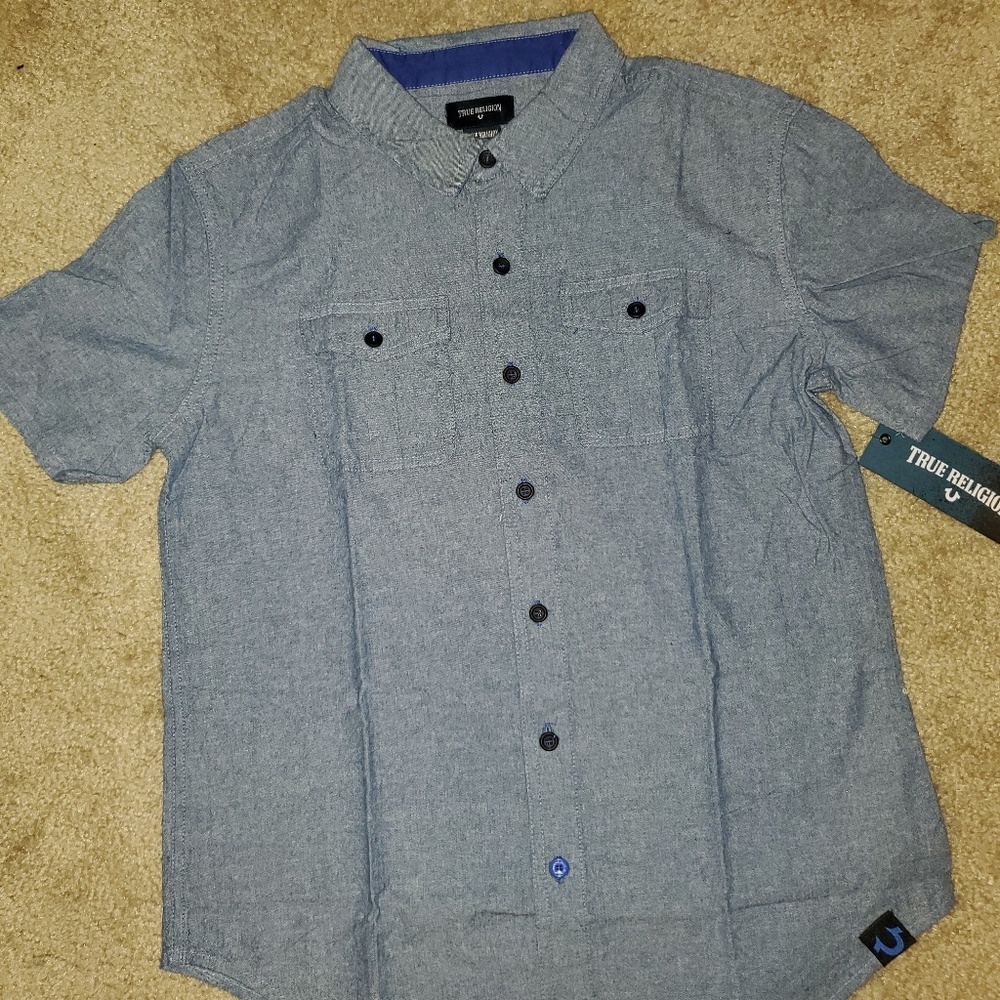 Boys True Religion denim short sleeve button down